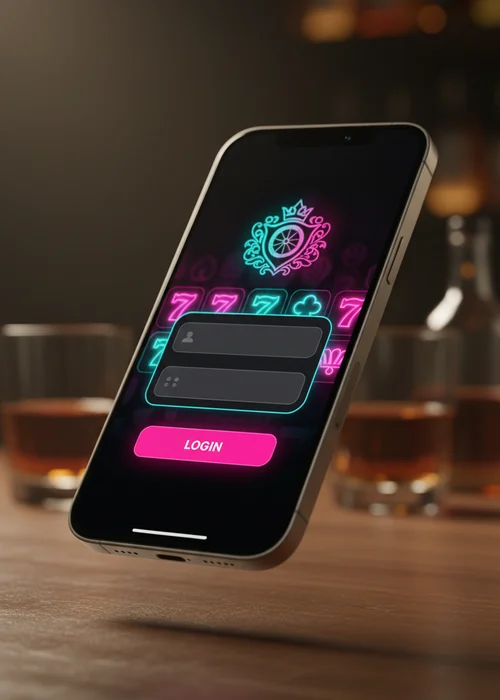 Secure login screen for Wave Casino on a mobile device, showing email and password fields with a prominent 'Login' button, protected by 2FA.